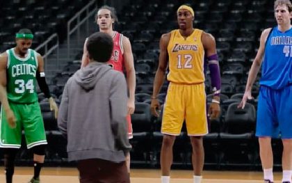 Diverse basketball teams practicing together